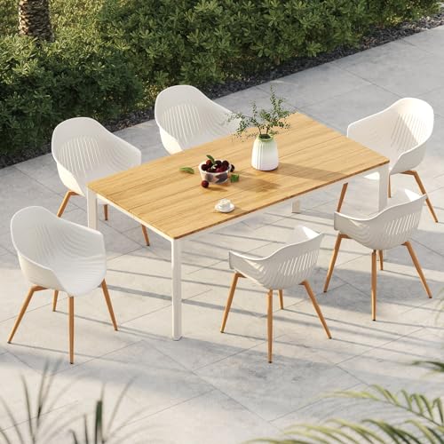 Grand patio 7-Piece Outdoor Dining Set with 6 Outdoor Modern Recycled Plastic Dining Chairs Rust Free Frame, Woodgrain Legs, Whale Modeling Design for Kitchen, Dining (Light Gray) - WoodArtSupply