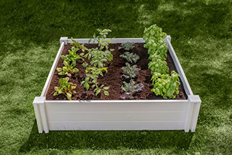 Vita Classic 4'X4'x11 Vinyl Raised, White VT17108 x 4ft Modular Garden Bed, 11" H Vita