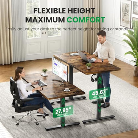 DeskShow Electric Standing Desk Adjustable - 71x30 Inch Sit Stand Desk with 1 Inch Thick Tabletop, Double Beam Frame, 3 Memory Height Adjustment, Cable Management for Home Office DeskShow
