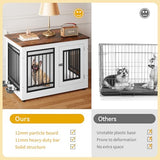 DWVO Dog Crate Furniture with Adjustable Feet & Removable Bowls, 35 Inch Dog Kennel Indoor Furniture End Table for Dogs, Modern Decorative Wooden Cage, Chew-Resistant, White DWVO