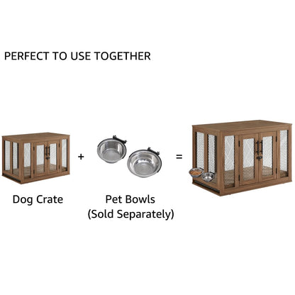 unipaws Furniture Dog Crate with Tray for Medium Dogs, Indoor Aesthetic Puppy Kennel Pet House Dog Cage with Door, Modern Decorative Wood Pretty Cute Fancy End Side Table Nightstand, Walmut - WoodArtSupply