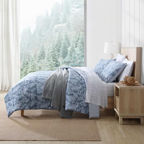 Eddie Bauer - King Comforter Set, Soft Reversible Bedding with Matching Shams, Wildflower Inspired Luxurious Bedding Set with Stripe Reverse (Fern Garden Blue, King) Eddie Bauer