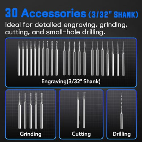 LAPUPUTIK Engraving Pen, Cordless Rotary Tool Kit with OLED Screen & Pause Button, Works While Charging, 5 Speeds Engraver with 30 Bits for Metal Wood Glass Plastic Lapuputik