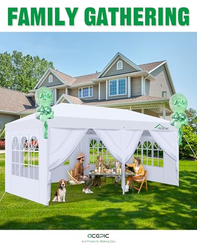 Acepic 10x20 Pop Up Canopy Tent with 6 Removable Sidewalls, One-Push Center Lock Design, Commercial Grade Waterproof Party Gazebo, UV Protection Outdoor Event Shelter with Church Windows, White Acepic