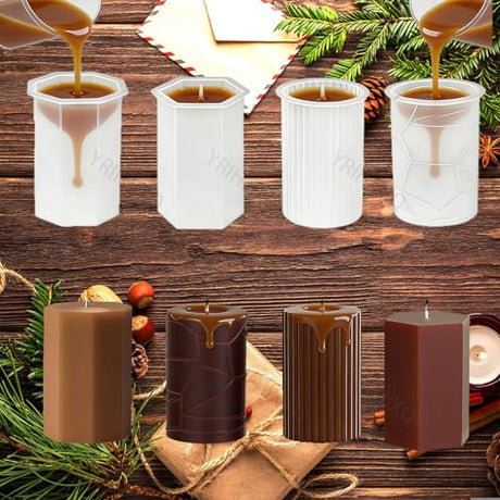 YRIHJIXQ 6Pcs Silicone Candle Molds Set Cylinder & Hexagon & Square Pillar Candle Molds with Different Textures for DIY Soy Wax Candles Resin Soap Plaster Home Decor 2.83in YRIHJIXQ