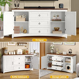 DWVO Farmhouse Sideboard Buffet Cabinet with Storage, 59" Sideboard Cabinet with Drawers & Doors, Kitchen Storage Cabinets for Dining Room Living Room, White DWVO