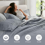 Madison Park Essentials Striped Comforter Set King, 7 Pieces Modern Minimalist Jacquard Bedding Set for All Season, Bed in A Bag with Sheet Set and Soft Brushed Reverse, Lightweight Blue/Grey Madison Park Essentials