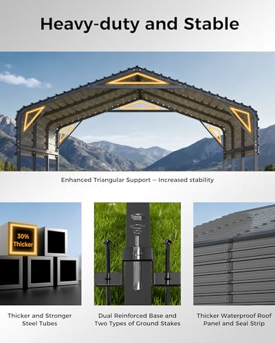 Mars Explo 10x15FT Heavy Duty Metal Carport with Galvanized Steel Roof - All-Weather Car Shelter for Cars, Trucks, Boats, Reinforced Frame, Enhanced Base, Metal Car Port Garage Mars Explo