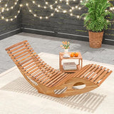 HAPPYGRILL Outdoor Acacia Wood Chaise Lounge, Rocking Chair with High Back, Slatted Seat, Stopper, Outside Wood Rocker, 350 Lbs Capacity Sun Lounger