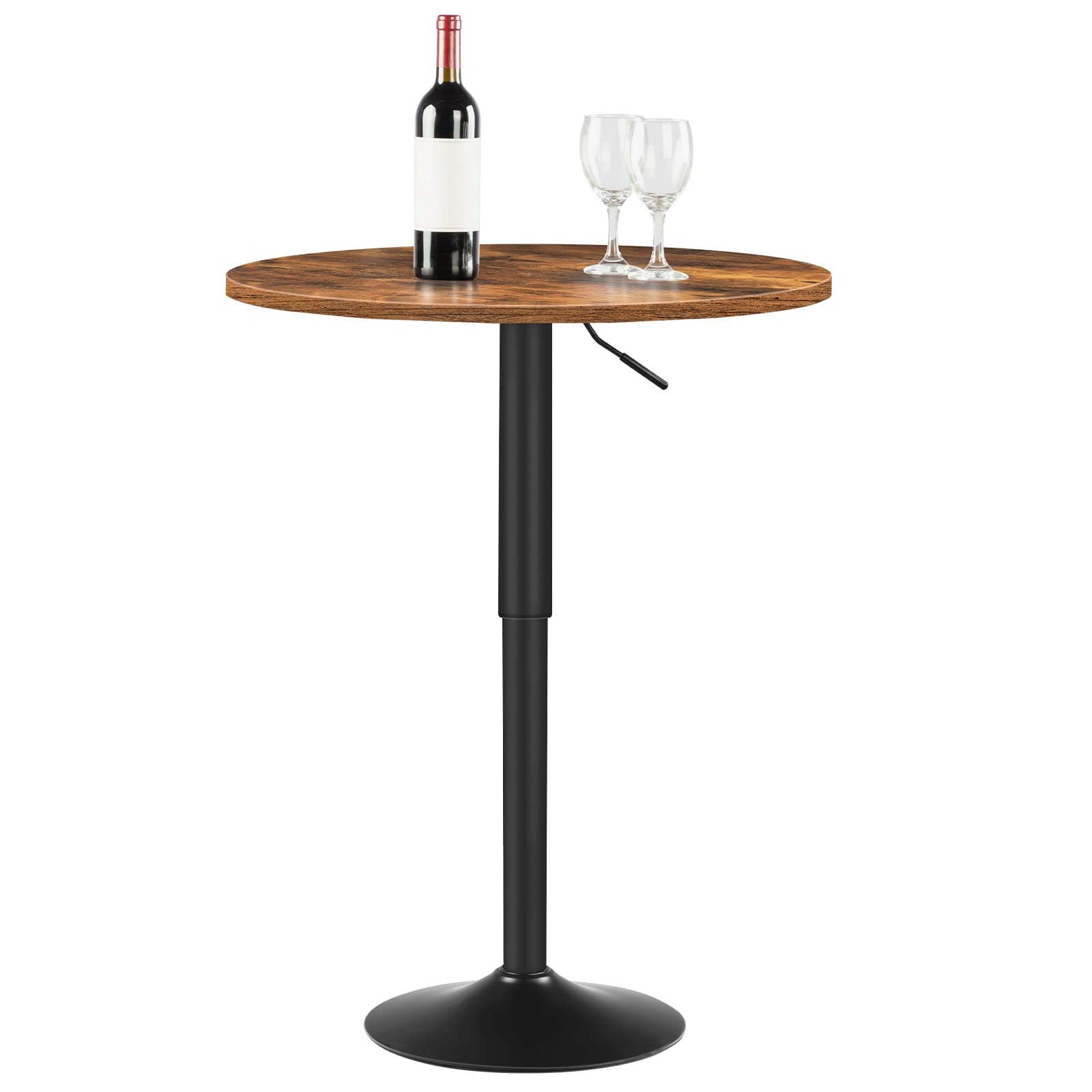 HOOBRO Height-Adjustable Round Bar Table in Rustic Brown - Modern Cocktail Table for Small Spaces - WoodArtSupply