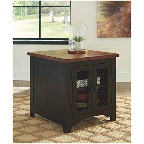 Signature Design by Ashley Valebeck Farmhouse Rectangular End Table with Storage, Distressed Brown & Black Finish - WoodArtSupply