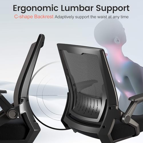 GTRACING Ergonomic Office Chair with Flip-up Armrests Executive Computer Chair for Home Office, Breathable Mesh & Comfy Lumbar Support, Black GTRACING