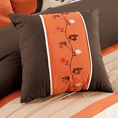 Chezmoi Collection Serene 7-Piece Luxury Autumn Floral Embroidery Comforter Set, King, Orange/Brown/Taupe Chezmoi Collection
