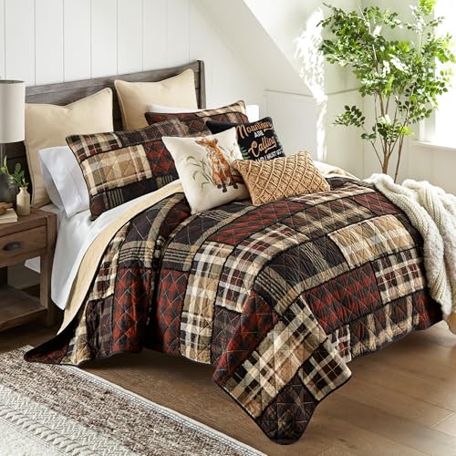 Donna Sharp Twin Bedding Set - 2 Piece - LJ Plaid Twin Quilt Set with Quilt and One Standard Pillow Sham - Machine Washable Donna Sharp