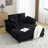 VINGLI 56" Oversized Chaise Lounge Chair, Black Comfy Corduroy Chaise Sofa Recliner Bed Upholstered Sleeper Couch Bed with Throw Pillows and Armrests for Living Room, Movie Room, Bedroom