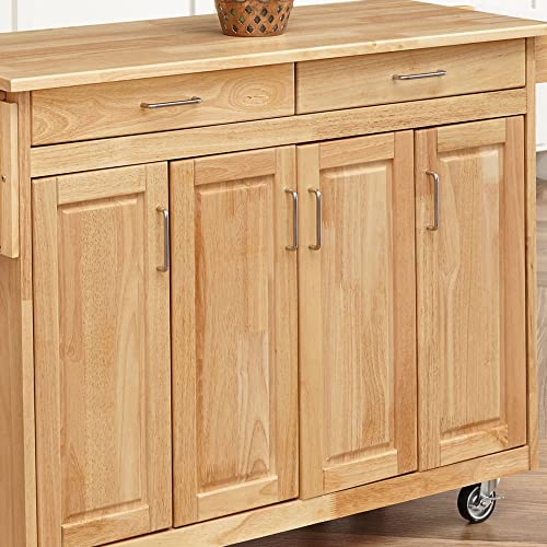 Homestyles General Line Kitchen Mobile Cart with Drop Leaf Breakfast Bar, 54 Inches Wide, Natural Hardwood