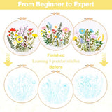 RidaaFri Embroidery Kit for Beginners, Set of 3 Flower Pattern DIY Practice Kits for Adults, Hand Embroidery Set with Step-by-Step Guide & Video Tutorial, Includes Hoop, Needles, Floss
