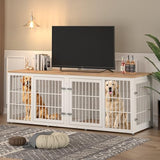 rehomerance 78 Inch Double Dog Crate Furniture, Heavy Duty Extra Large Cage Furniture with Divider for 2 Dogs, Decorative Wooden Kennel Indoor, Pet House for Large and Medium Dogs, White rehomerance