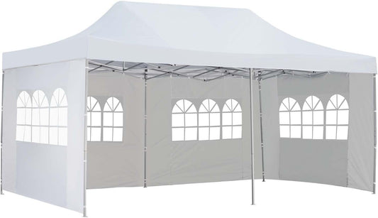 10x20 Ft Pop up Canopy Party Wedding Gazebo Tent Shelter with Removable Side Walls (PPOBODF006WH)