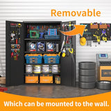 Upgraded Tall & Wide Metal Storage Cabinet with Doors & 4 Adjustable Shelves | Heavy-Duty Black Lockable Garage Cabinet with Wheels & Pegboard for Office, Gym, Basement, Warehouse (Black) basenji