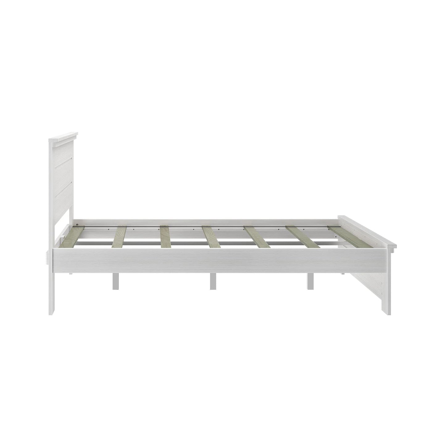 Rustic White Wash Queen Bed Frame with Slatted Headboard by Plank+Beam - WoodArtSupply