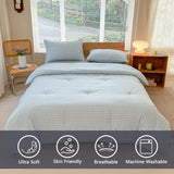 NSNLGSGC Twin Comforter Set, Light Blue Gingham Bedding Sets, Blue Grid Bed Comforter 2 Pieces (1 Comforter, 1 Pillowcase) NSNLGSGC