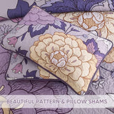 DJY Floral Quilt Set King Size Purple Boho Bedspread Coverlet Set, 3 Piece Microfiber Bohemian Botanical Farmhouse Floral Quilt Bedding Set with 2 Pillowcases for All Season (110''x90'') DJY