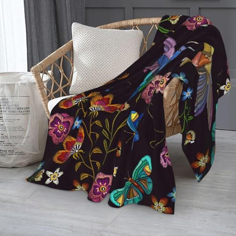Abucaky Hummingbird Bird Fleece Throw Blanket Ultra Soft Cozy Blooming Flowers Decorative Flannel Blanket All Season for Home Couch Bed Chair Travel 60x50in Abucaky