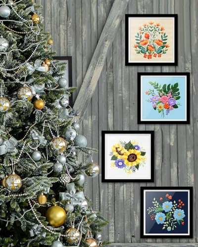 TINDTOP 4 Sets Embroidery Kit for Adults, Floral Embroidery Practice Kit for Beginners Include Embroidery Cloth Hoops Threads for Craft Lover Hand Stitch with Embroidery Skill Techniques TINDTOP