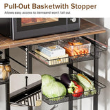 LAKEMID Kitchen Bakers Rack,Microwave Stand with Storge 3-Tier,Coffee Bar Station,6 S-Shaped Hook,Kitchen Storage Shelf,33.7D x 14.9W x 29.9H Inches,Rustic Brown