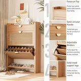 INNOD Rattan Shoe Storage Cabinet, Shoe Organizer with 2 Flip Drawers, Narrow Shoe Cabinet, Free Standing Hidden Shoe Storage, Shoe Rack for Entryway/Hallway/Closet, Natural Oak INNOD