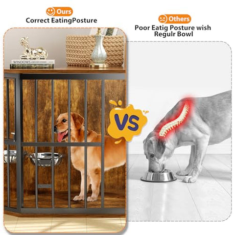 APRILSOUL 42 inch Furniture Dog Crate Corner, Dog Kennel Corner Wooden End Table with Bowl, Indoor Pet Crates Corner Side Table for Dogs, Wide Top Perfect for Limited Room APRILSOUL