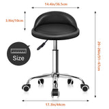 KKTONER PU Leather Round Rolling Stool with Back Rest Height Adjustable Swivel Drafting Work SPA Task Chair with Wheels Black KKTONER