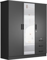 Jumbo 61" Wardrobe Large Mirror Door Closet 3 Doors and 3 Drawers Built for Storage Woodpeckers Furniture And Mattress