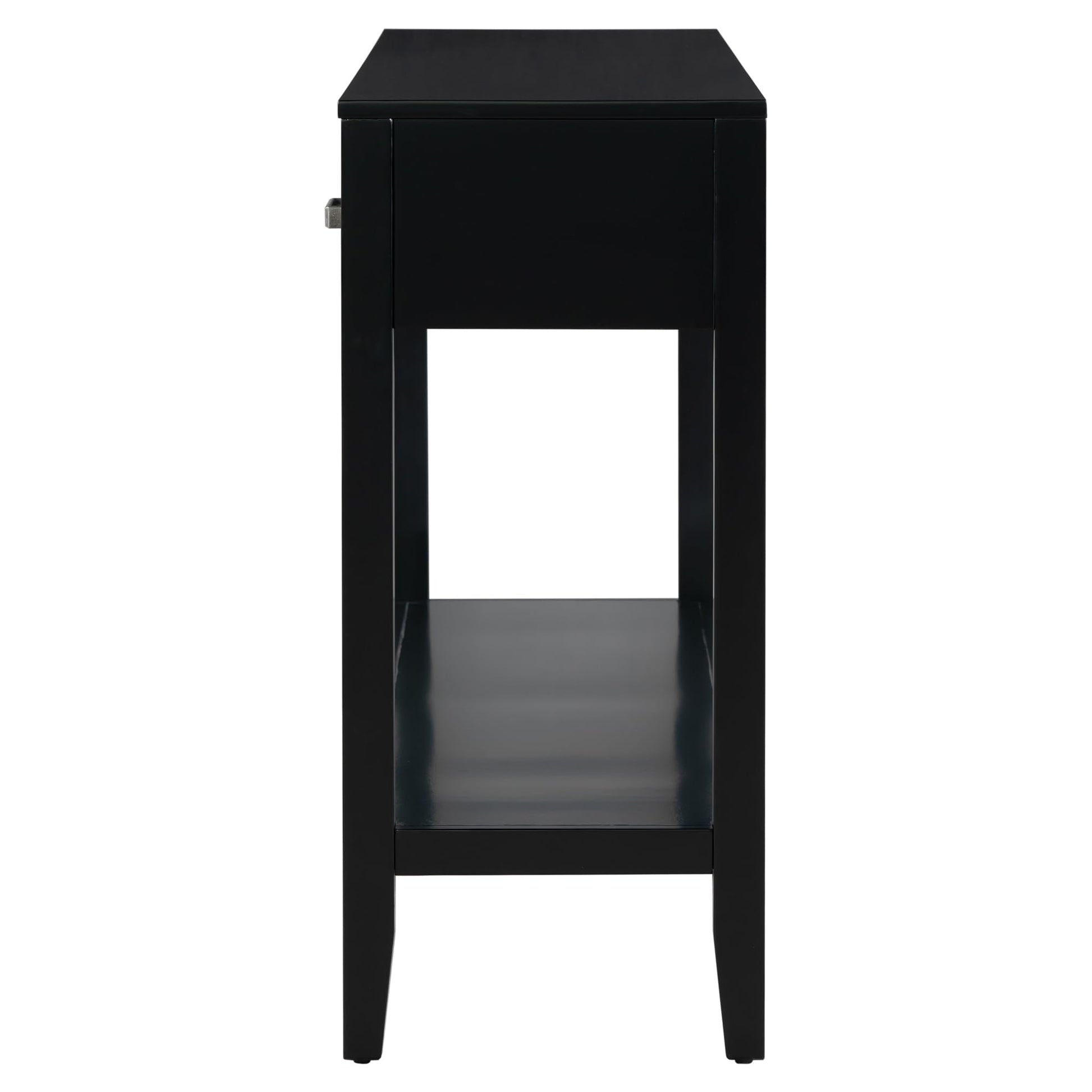 Merax Entryway Console Table with Storage, 3 Drawers Design/Wood Frame/Behind Couch & Sofa, Black - WoodArtSupply