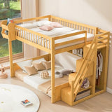 Queen Size Wooden Loft Bed with Storage Stairs, Solid Wood Loft Beds Adults with Storage Shelves and Wardrobe, Under-bed Space, for Teens Kids, No Box Spring Needed, No Noise, Natural Harper & Bright Designs