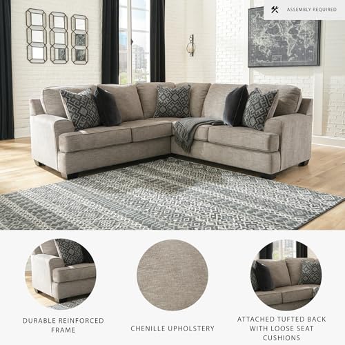 Signature Design by Ashley Bovarian Casual L-Shaped 2-Piece Sectional with Loose Seat Cushions and 5 Accent Pillows, Light Brown Signature Design by Ashley