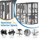 GAOMON Large Catio with Window Access, 70 Inch Outdoor Walk-in Cat Enclosure with Asphalt Roof, Scratch Post and Bridge, Catios for Cats Outdoor Patio Dark Grey GAOMON