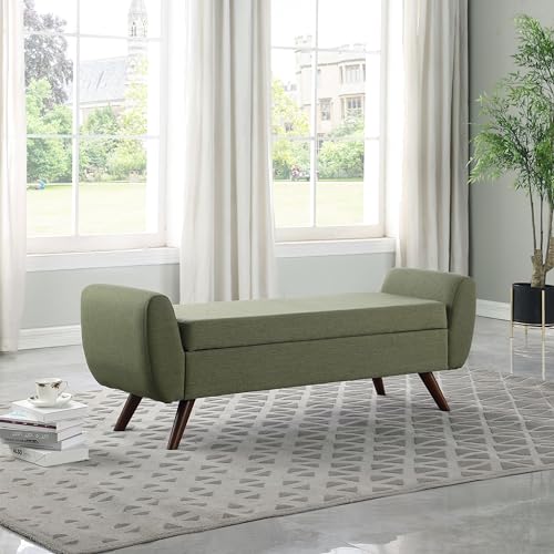 HomePop Modern Storage Bench with Wood Legs Home Décor|Bench with Storage for Living Room & Bedroom - Olive Green Woven HomePop