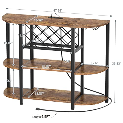 Unikito Rustic Brown Wine Rack Table with LED Lighting and Power Outlets - WoodArtSupply