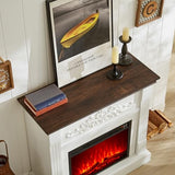 SOOWERY Electric Fireplace with Mantel, Fireplace TV Stand with Replaceable Fireplace Insert, Farmhouse Entertainment Center with Fireplace Heater for Living Room, White & Brown SOOWERY