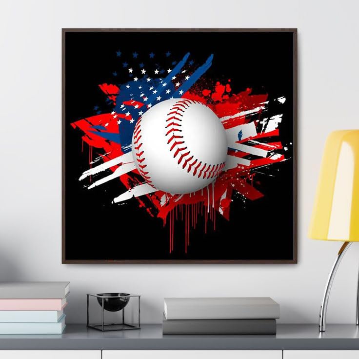 DIY 5D Diamond Art Painting Baseball Flag 16x16 Inch. Round Full Drill Rhinestone Embroidery for Home Wall Decoration Generic