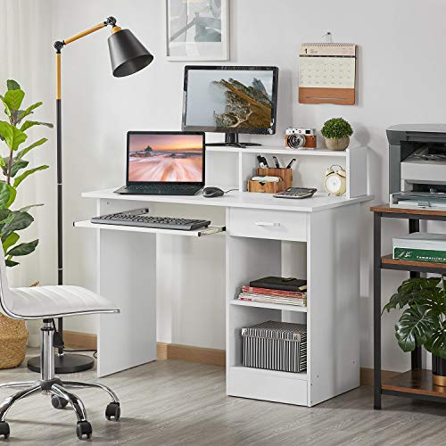 Yaheetech Desk with Keyboard Tray, Home Office Computer Desk Wooden PC Laptop Desk, Morden Sturdy Study Writing Table, White