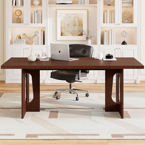 IDEALHOUSE 71" Long Dining Table for 6-10 People - Farmhouse Kitchen Table with Extra Thick Tabletop & Heavy-Duty Metal Legs, Sturdy Rectangular Table for Dining Room, Conference Room, Office, Walnut IDEALHOUSE