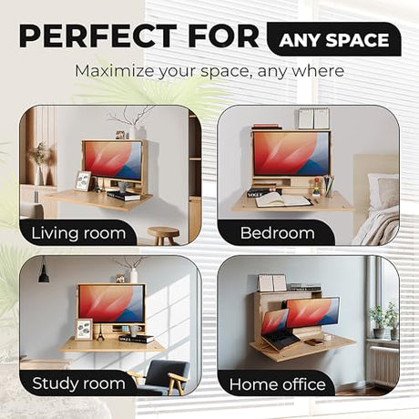 ARROWSTONE SKEENA Wall-Mounted Desk - Floating Folding Desk with Storage, Space-Saving Design for Home Office (31") ARROWSTONE
