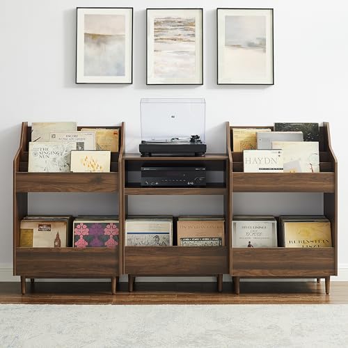 Crosley Furniture Liam 3-Piece Turntable Record Player Stand And Vinyl Storage, Mid Century Modern, Walnut Crosley Furniture