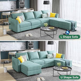 HONBAY Convertible Modular Sectional Sofa U Shaped Modular Couch with Reversible Chaise Modular Sectional Couch with Storage, Aqua Blue HONBAY
