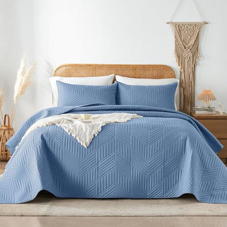 Davulos Twin Quilt Bedding Set,Bluish Grey Ultrasonic Quilt Set Reversible Microfiber Bedspread,Lightweight Soft Modern Geometric Coverlet Set for All Seasons(1 Quilt,1 Pillow Sham) Davulos