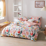 Floral Duvet Cover Twin, 100% Cotton 3 pcs Twin Flower Bedding Set, Garden Reversible Duvet Cover, with Zipper Closure, Breathable (No Comforter) CottonLife