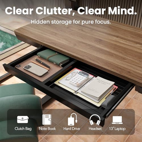 HUANUO Electric Standing Desk with Drawers, 40 x 24 Inch Electric Adjustable Height Desk, Quick Install One-Piece Tabletop with USB Charging Ports, Sit to Stand Up Desk for Home Office, Black Walnut HUANUO